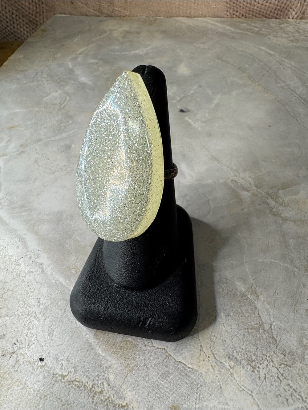 Sliver sparkle Teardrop Statement Ring